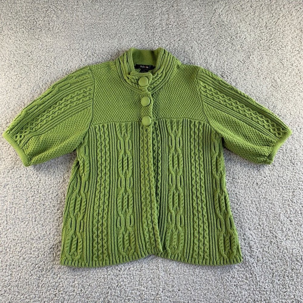Vintage Style & Co‎ Cardigan Sweater Womens Large Cable Knit Peasant Green NEW